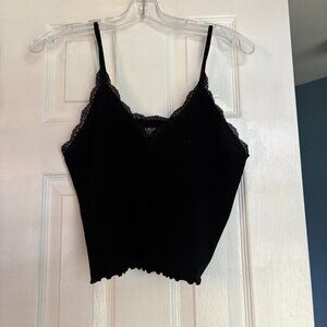 Primary Cares Size XL Black Ribbed Sleeveless V-Neck Crop Top Spaghetti Straps